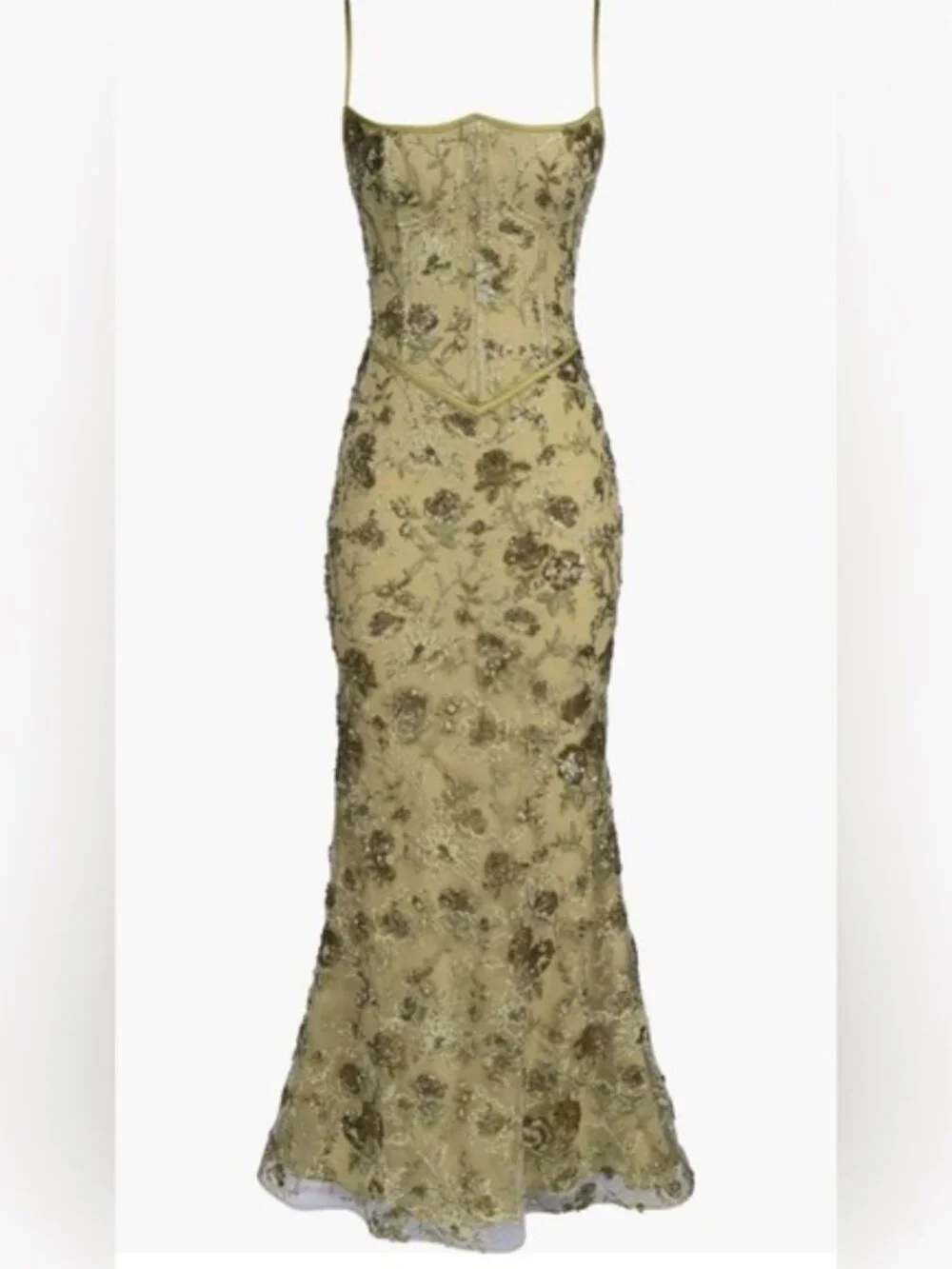 House Of CB Elegant Gold Floral Embroidered Gown. - Picture 10 of 15